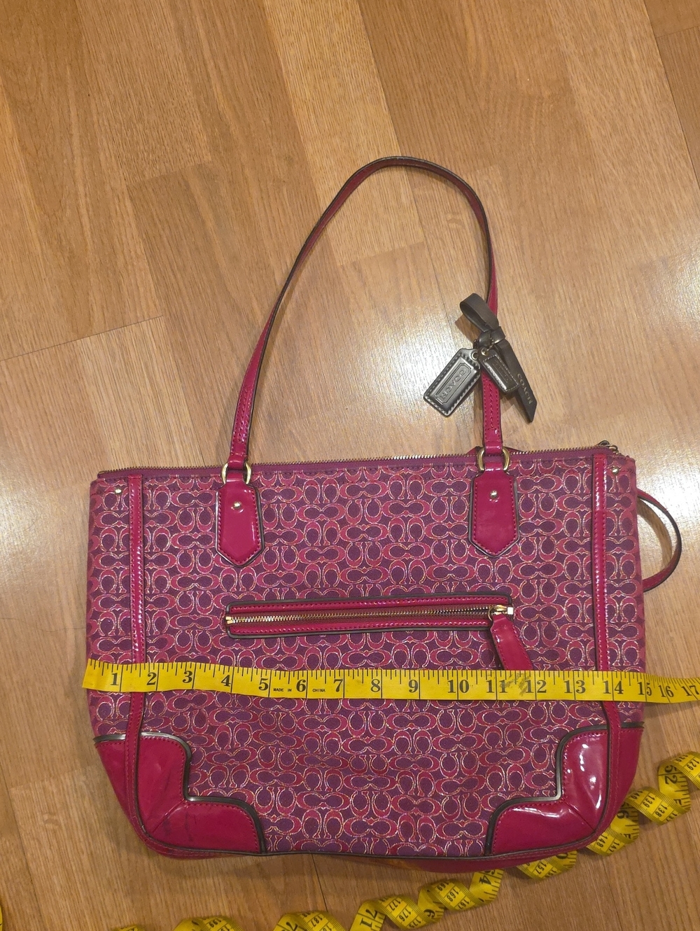 Coach Hot Pink Signature Tote with Leather Trim - Picture 6 of 6